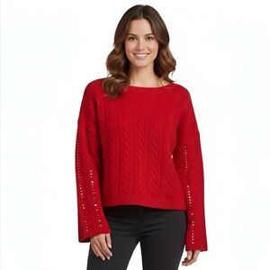 Adyson Parker Red Cable Knit Sequin Striped Sweater NWT Size Medium
